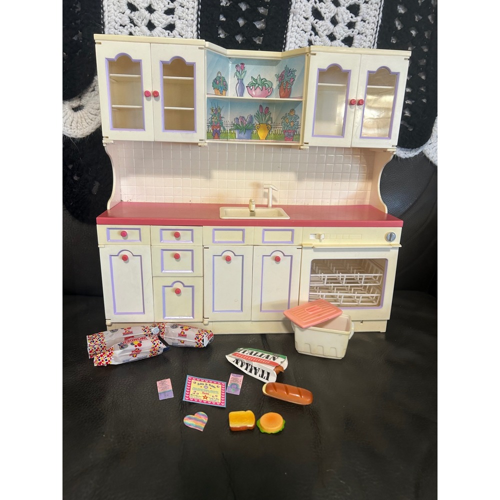 Vintage 1996 San Francisco Toy Makers Doll Kitchen Playset Purple Pink Food Accs